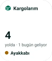 Ana ekran widget'ı: 4 kargo yolda, 1'i bugün geliyor; sıradaki kargo Ayakkabı.